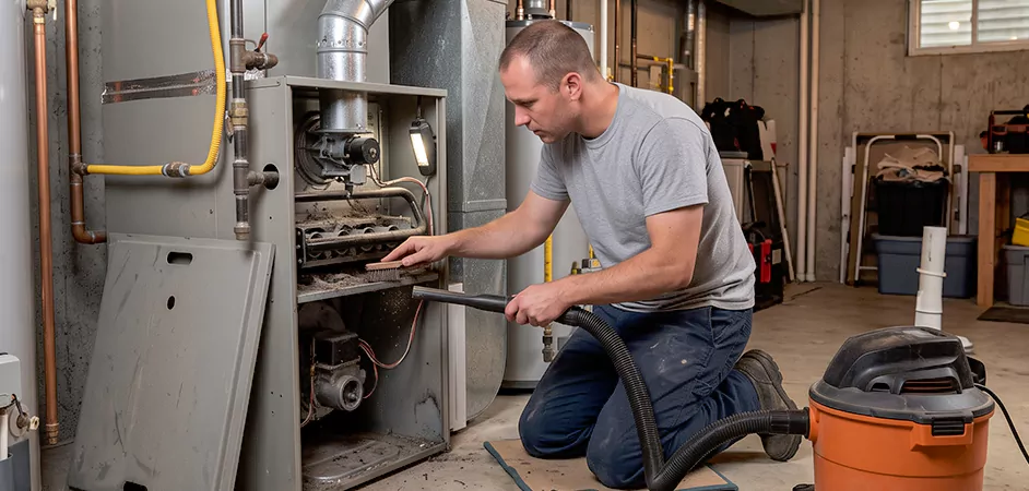 Burner and Heater Compartment Lint Removal in Frederick